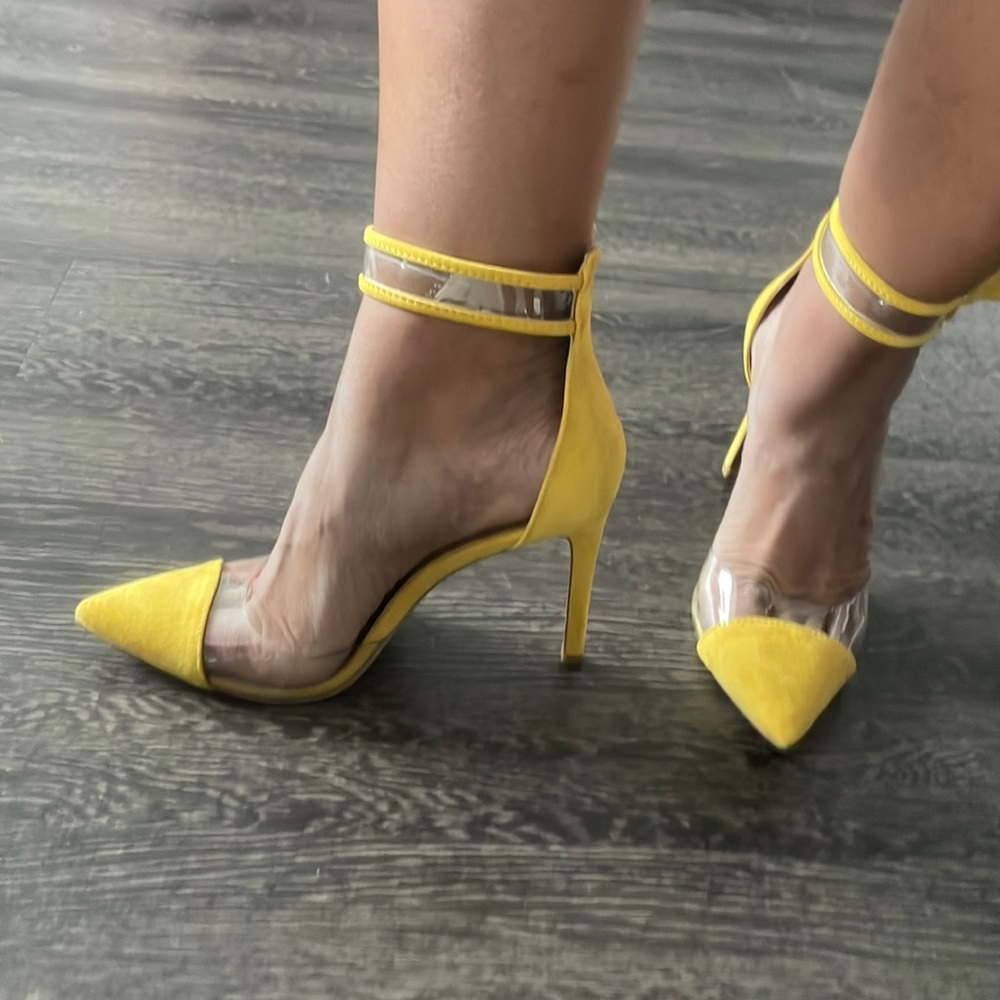Yellow suede & clear shoe
